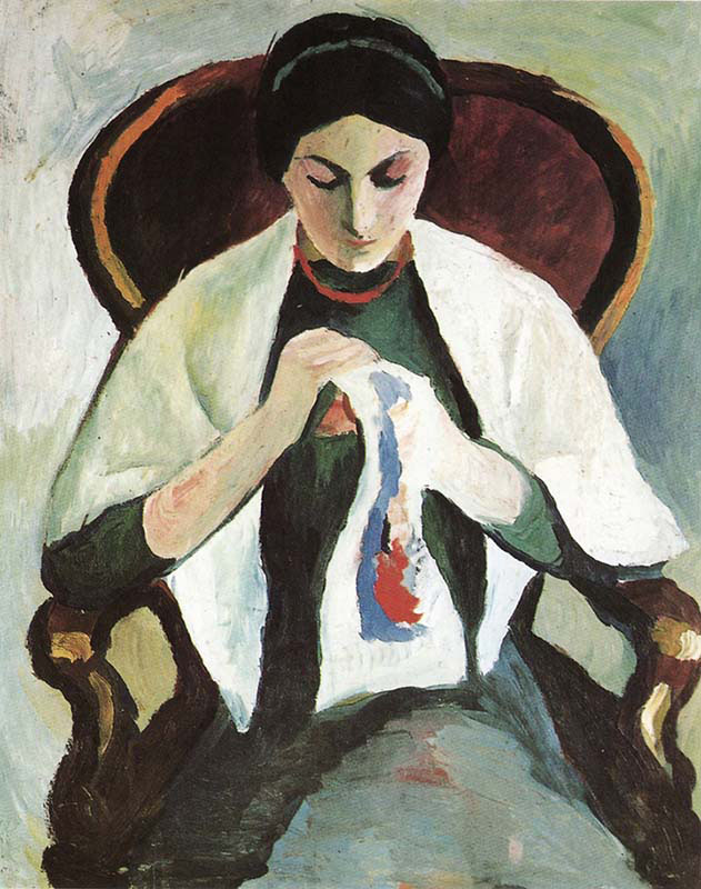 Woman Embroidering in an Armchair